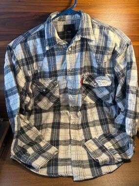 Men's Joseph Gray and White Plaid Button-Down Shirt  Medium